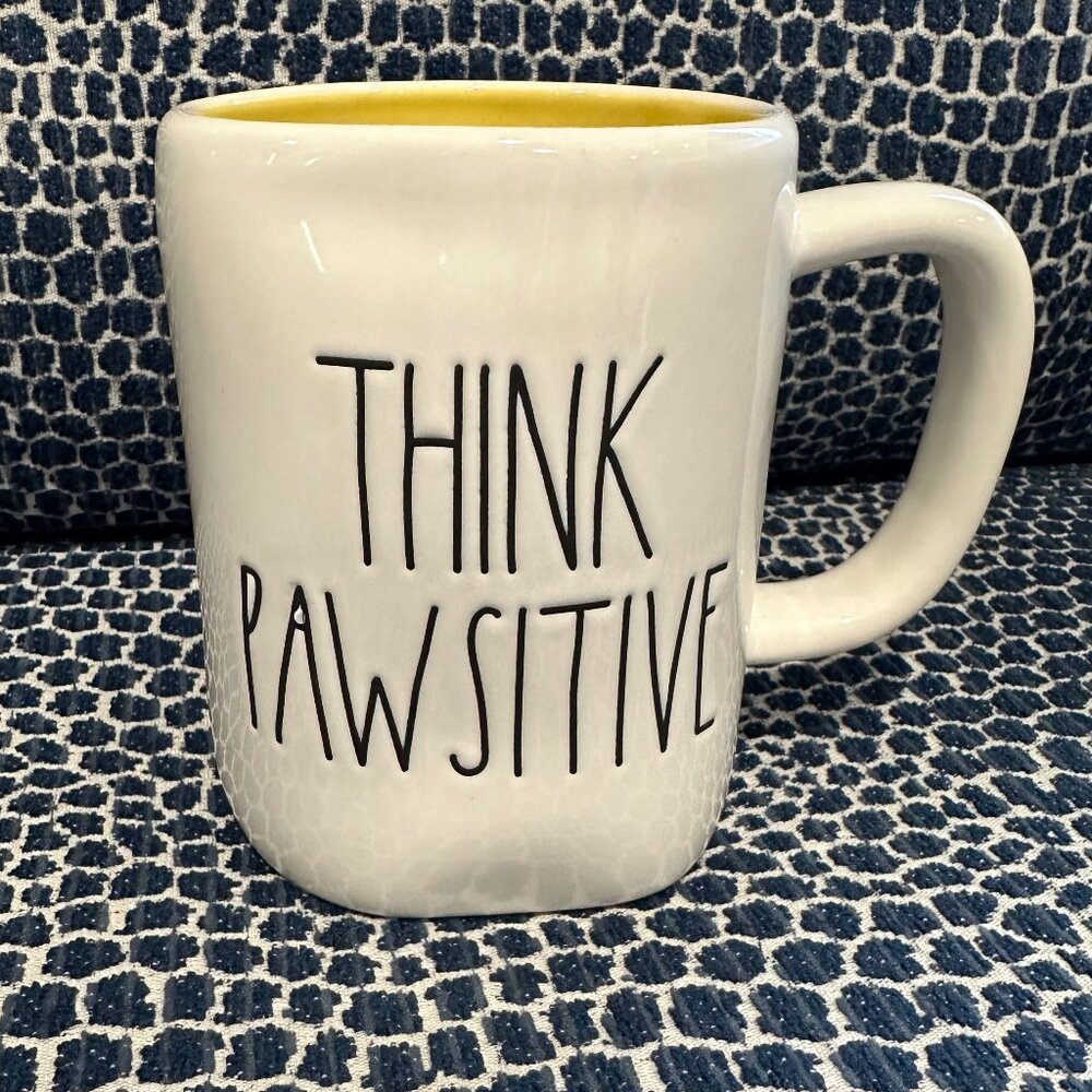 Rae Dunn Ceramic Mug | THINK PAWSITIVE | Yellow Interior